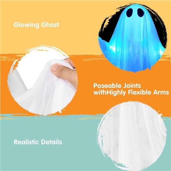 Halloween Hanging Light up Ghost with Spooky Blue LED Light, 47” White Ghosts - Picture 2 of 8